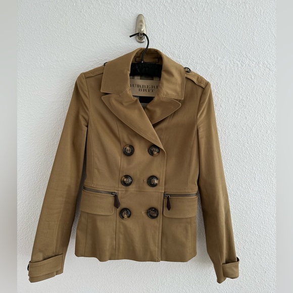 Burberry Brit Tiberton Double-Breasted Pleated-Back Short Jacket size 4 - Picture 2 of 7